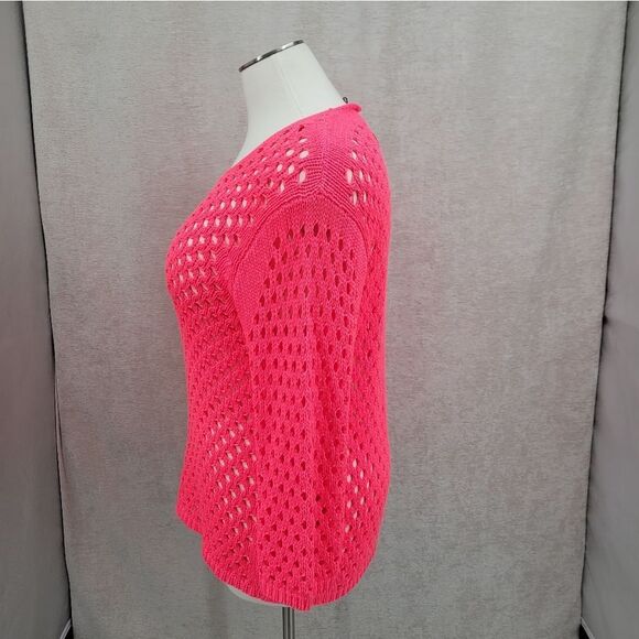 Lisa International Hot Pink Open Pointelle Knit Sweater Women's Plus Size 1X - Picture 4 of 10